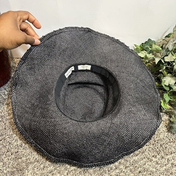 VINTAGE Henri Bendel Wide Brim Black Straw Church Sun Hat ITALY main image 6